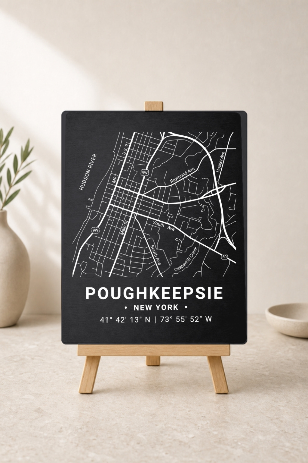 Poughkeepsie map panel on easel