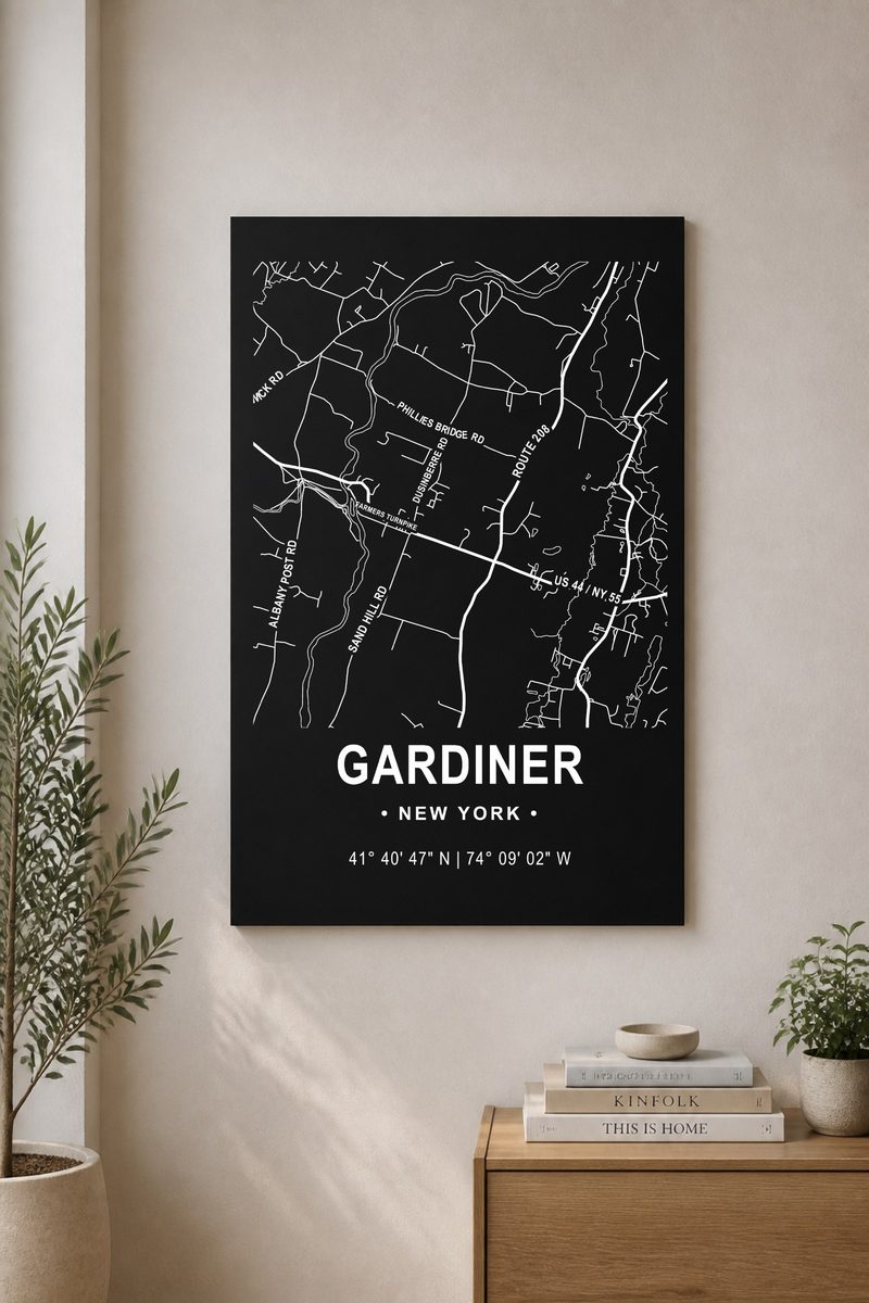 Gardiner map panel, white ink on black aluminum