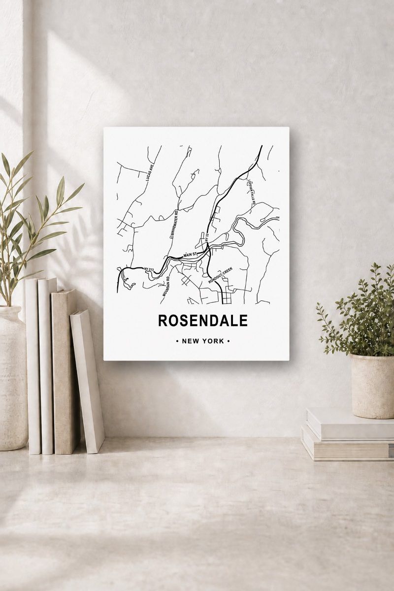 Rosendale map panel, black ink on white aluminum