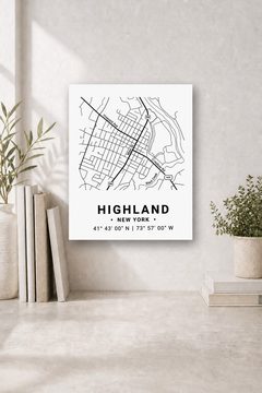 Highland map panel, black ink on white aluminum