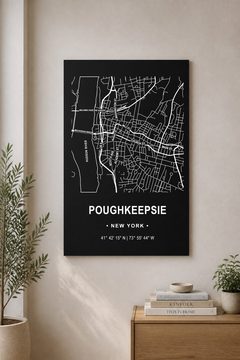 Poughkeepsie map panel, white ink on black aluminum