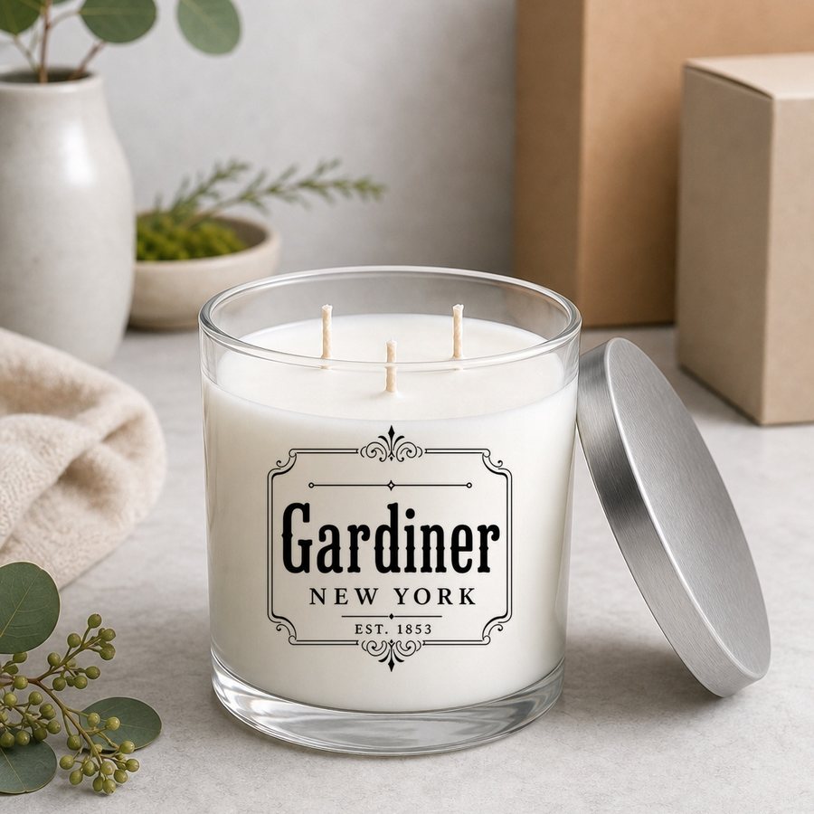 Gardiner New York typography design on a candle